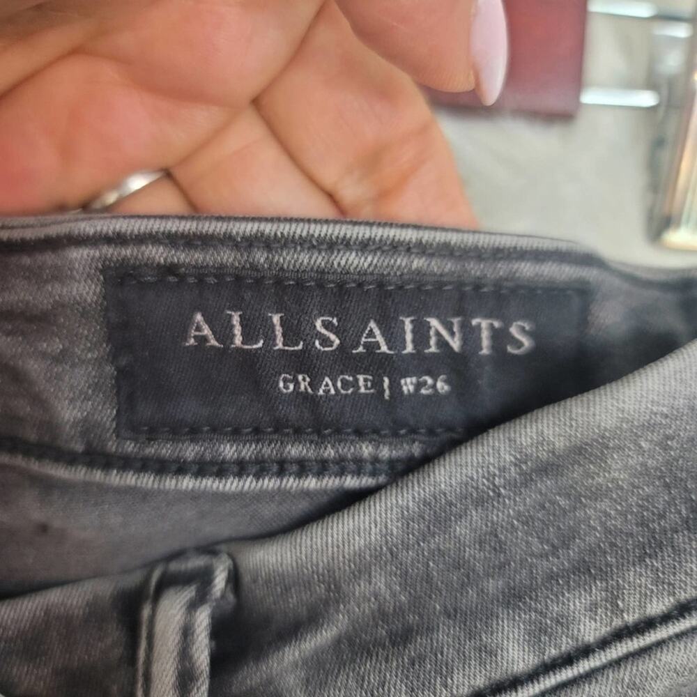 ALL SAINTS Washed Black Grace Skinny Jean Shaping Fit Mid Rise Minimalist Grunge - Picture 8 of 16